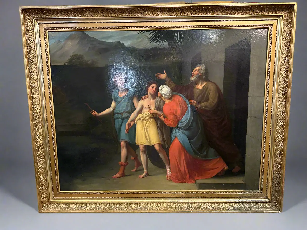 Large Framed Italian Oil Painting- Tobit Sending His Son Tobias To Media With The Angel Raphael 1