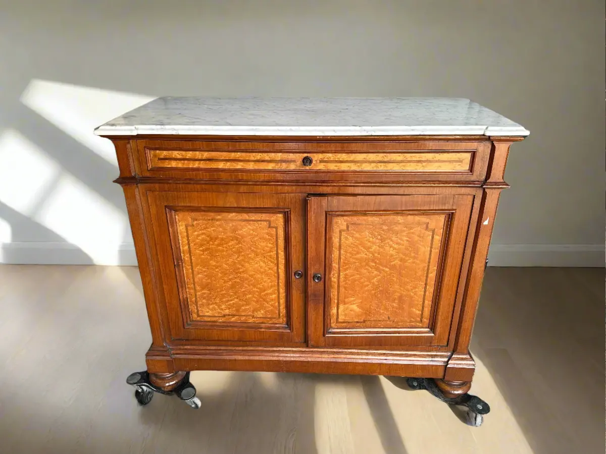 French White Marble Top Server With Bun Feet 1