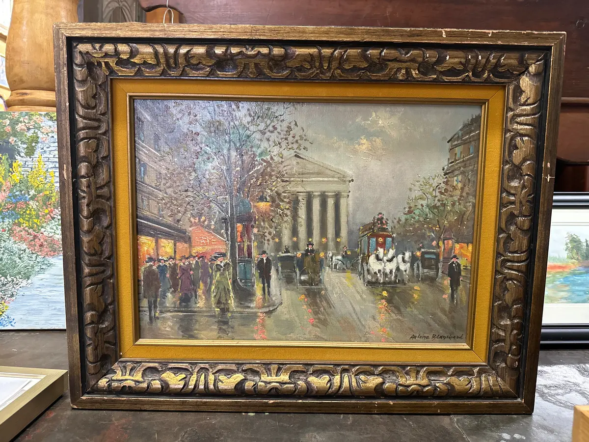 Small Framed Parisian Street Scene Oil Painting Signed Blanchard 1