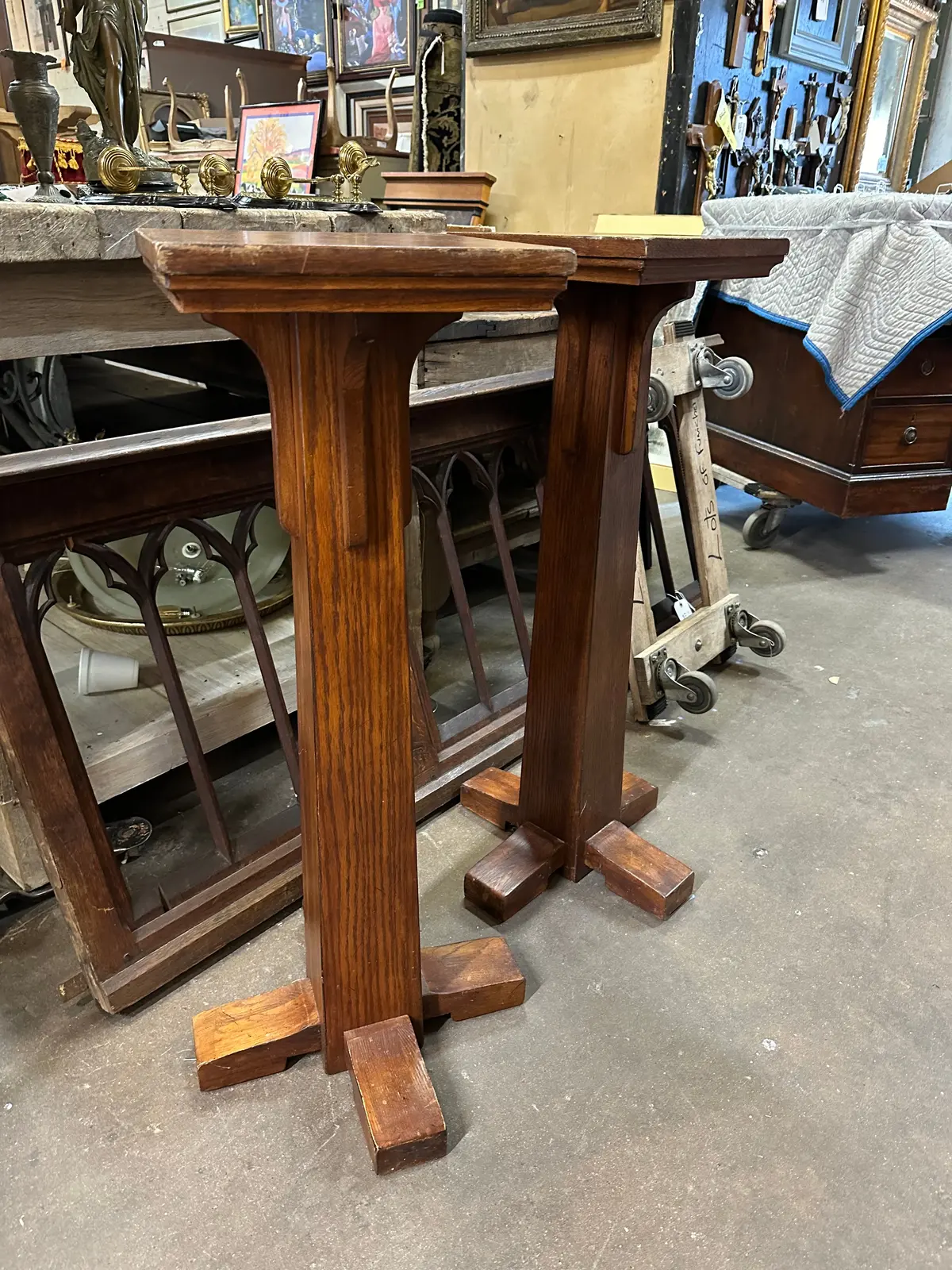 Pair Of Arts And Crafts Oak Pedestals 1