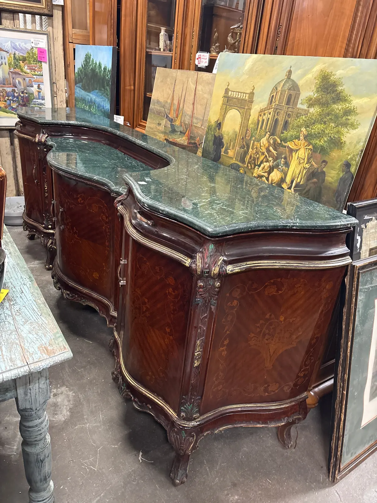 Serpentine Front Marble Top Inlaid Sideboard 1