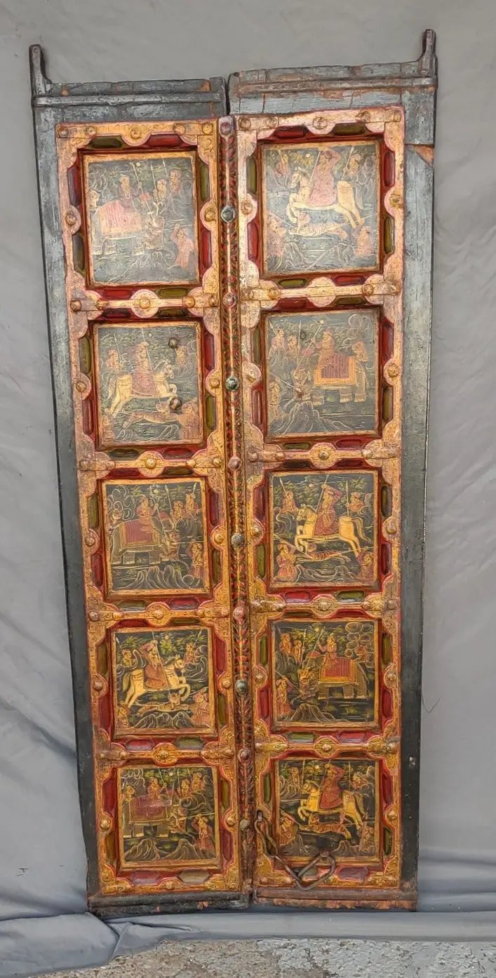 Pair Of Scene Painted Teak Doors From India 1