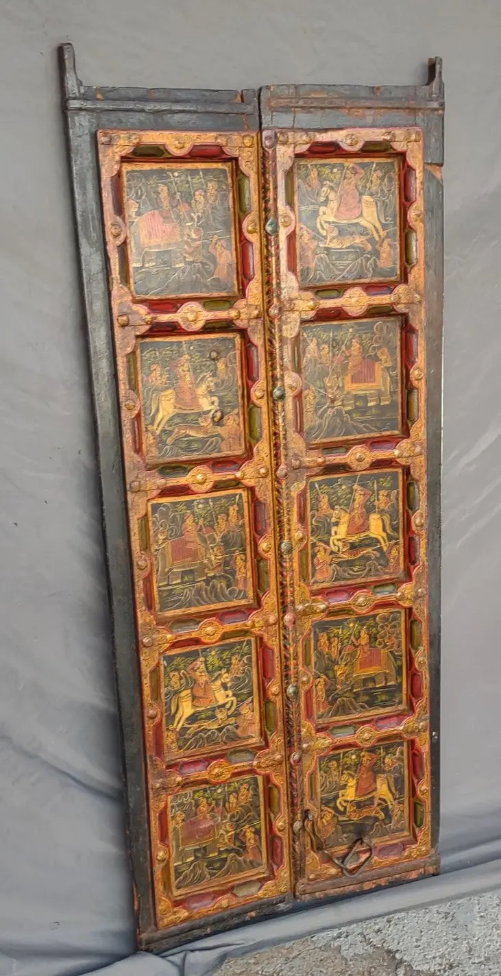 Pair Of Scene Painted Teak Doors From India 1
