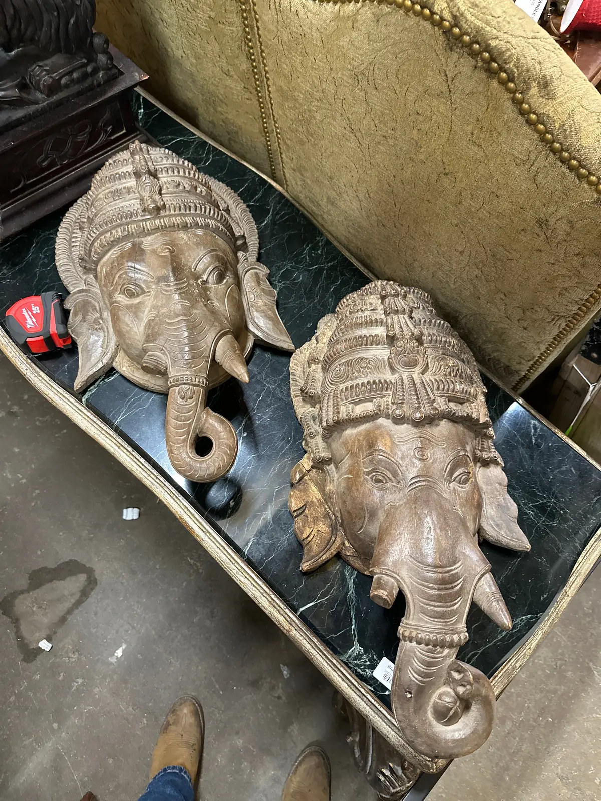 Pair Of Carved Wood Ganesha Masks 1