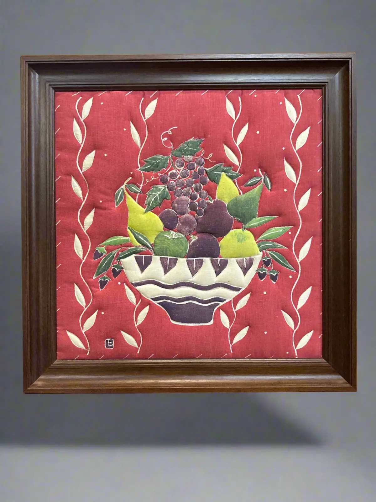 Framed Quilted Textile Fruit Basket 1