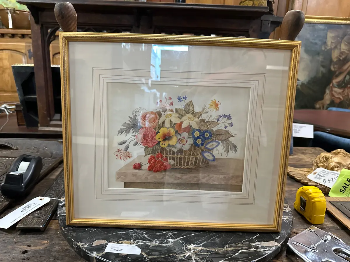 Water Color Painting Of Flower Basket Still Life 1