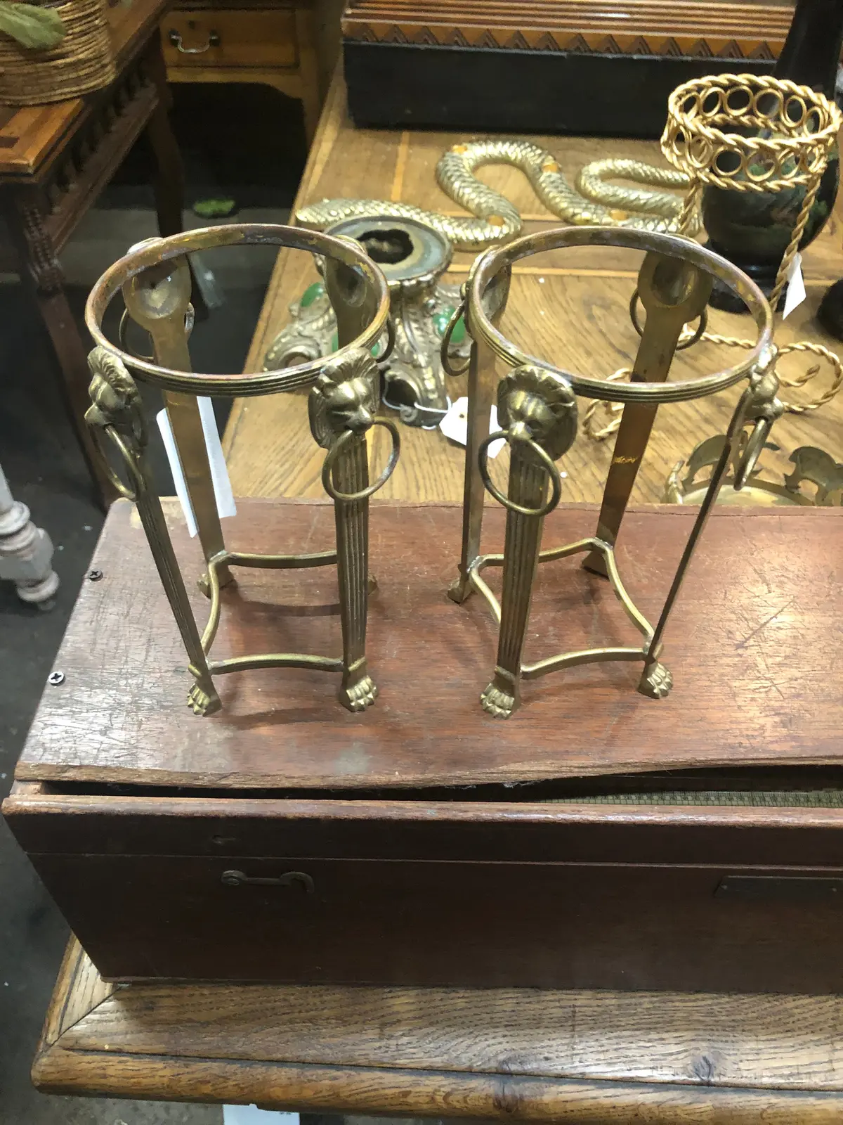 Pair Of Small Vase Stands With Lion Heads 1