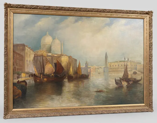 Large Gilt Framed Oil Painting Of Venice 1