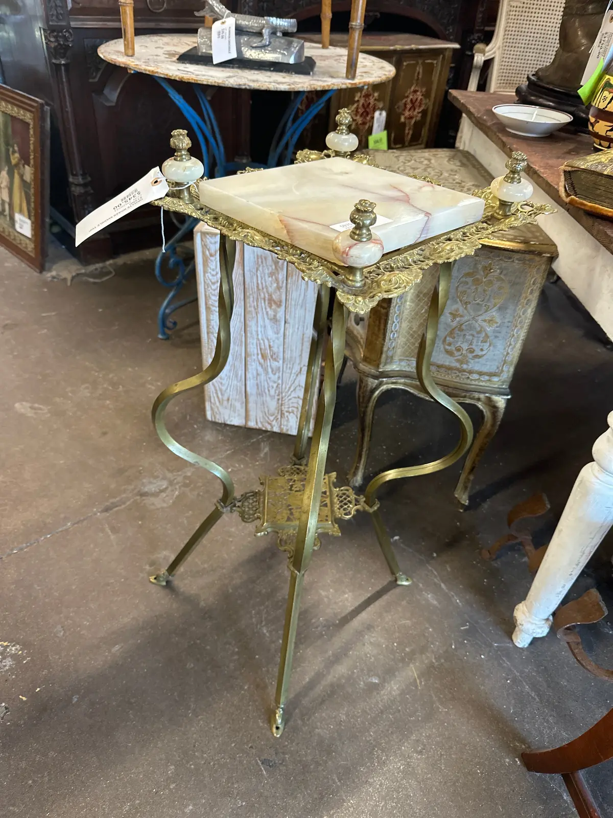 Ornate Brass Marble Top Stand 1