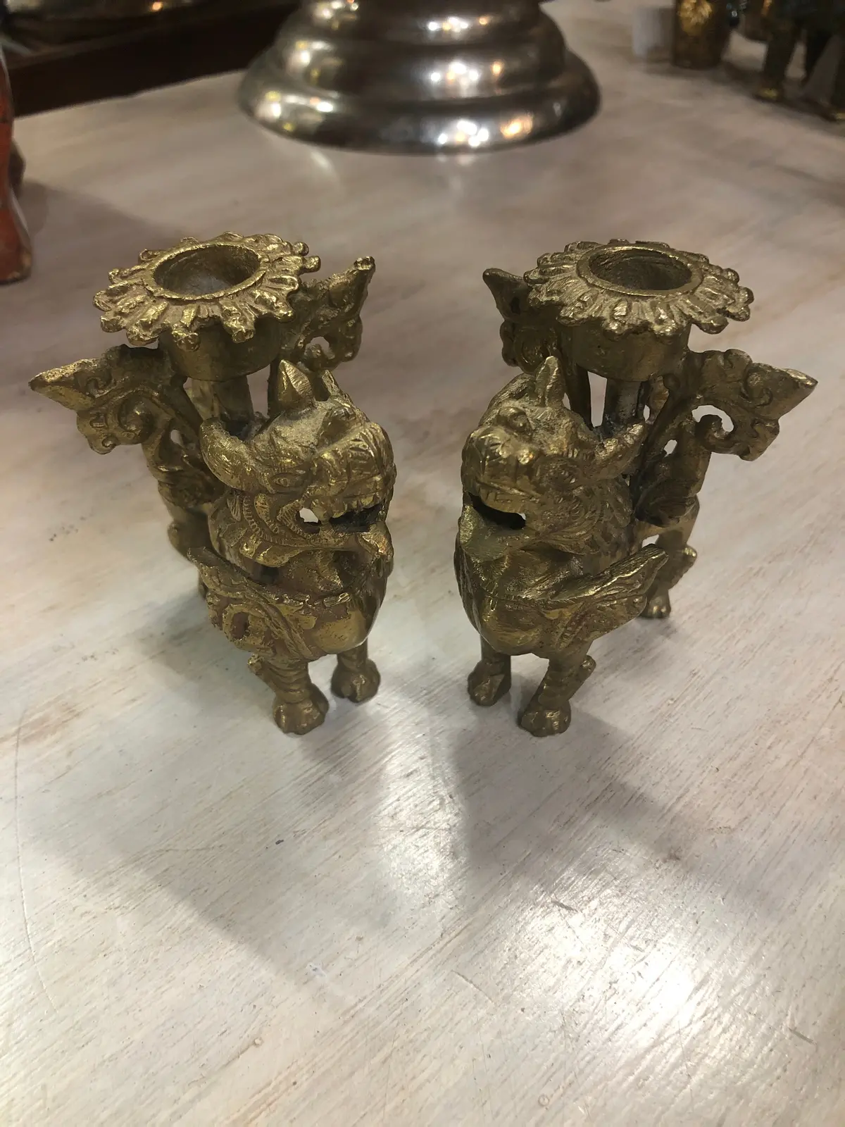 Pair Of Standing Bronze Foo Dogs 1