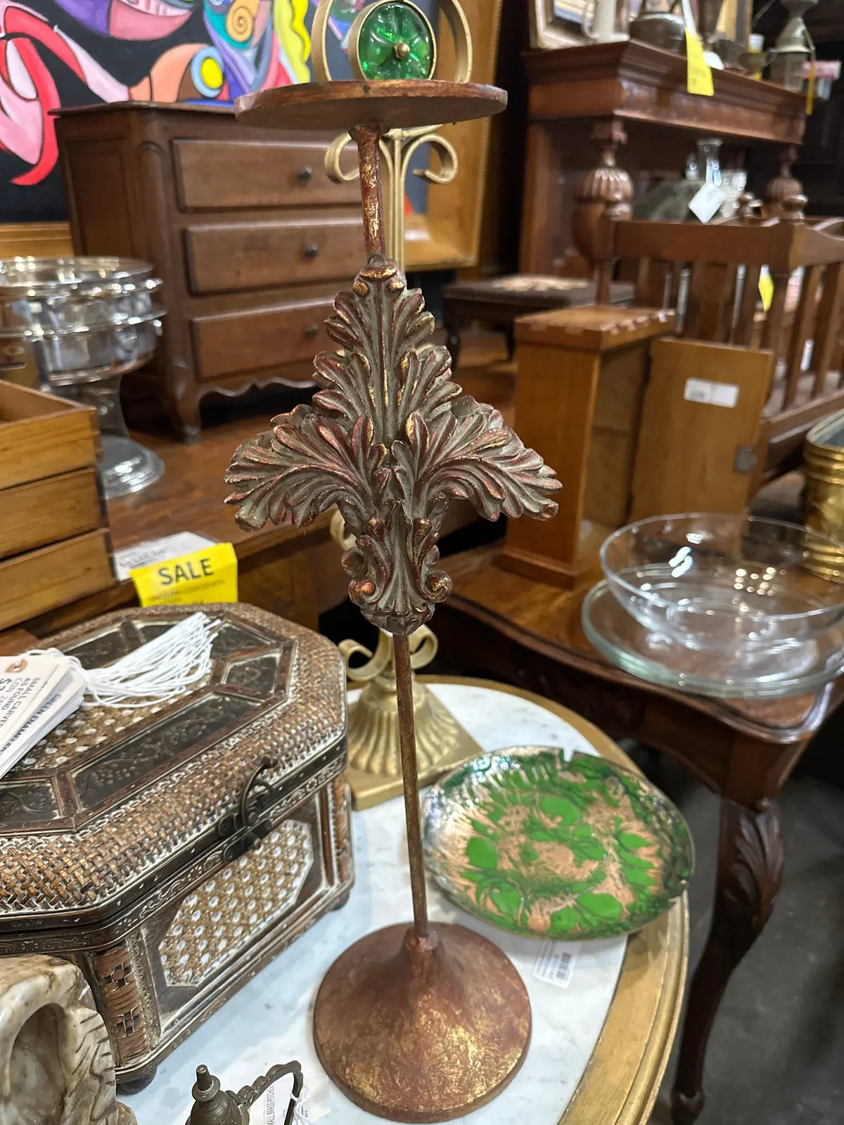 Fancy Iron  Candle Stand With Resin Leaves 1