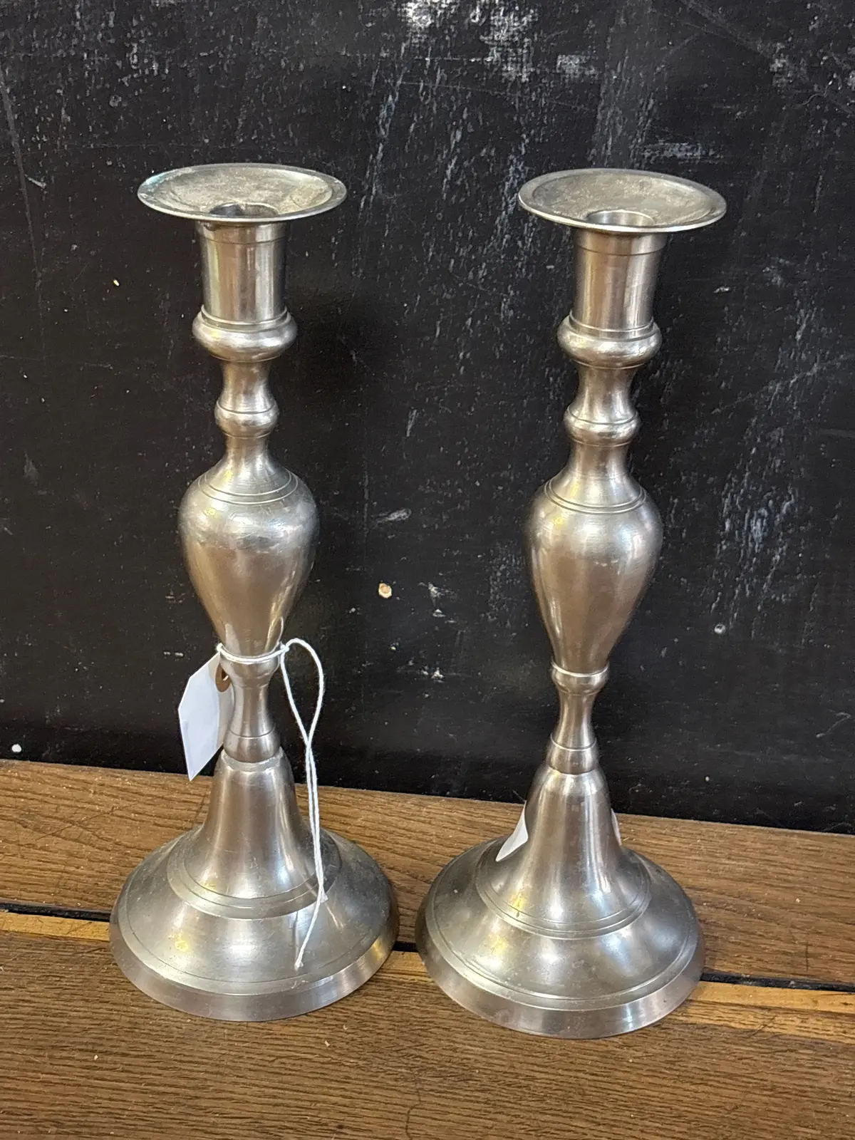 Pair Of Pewter Indian Candle Stands 1