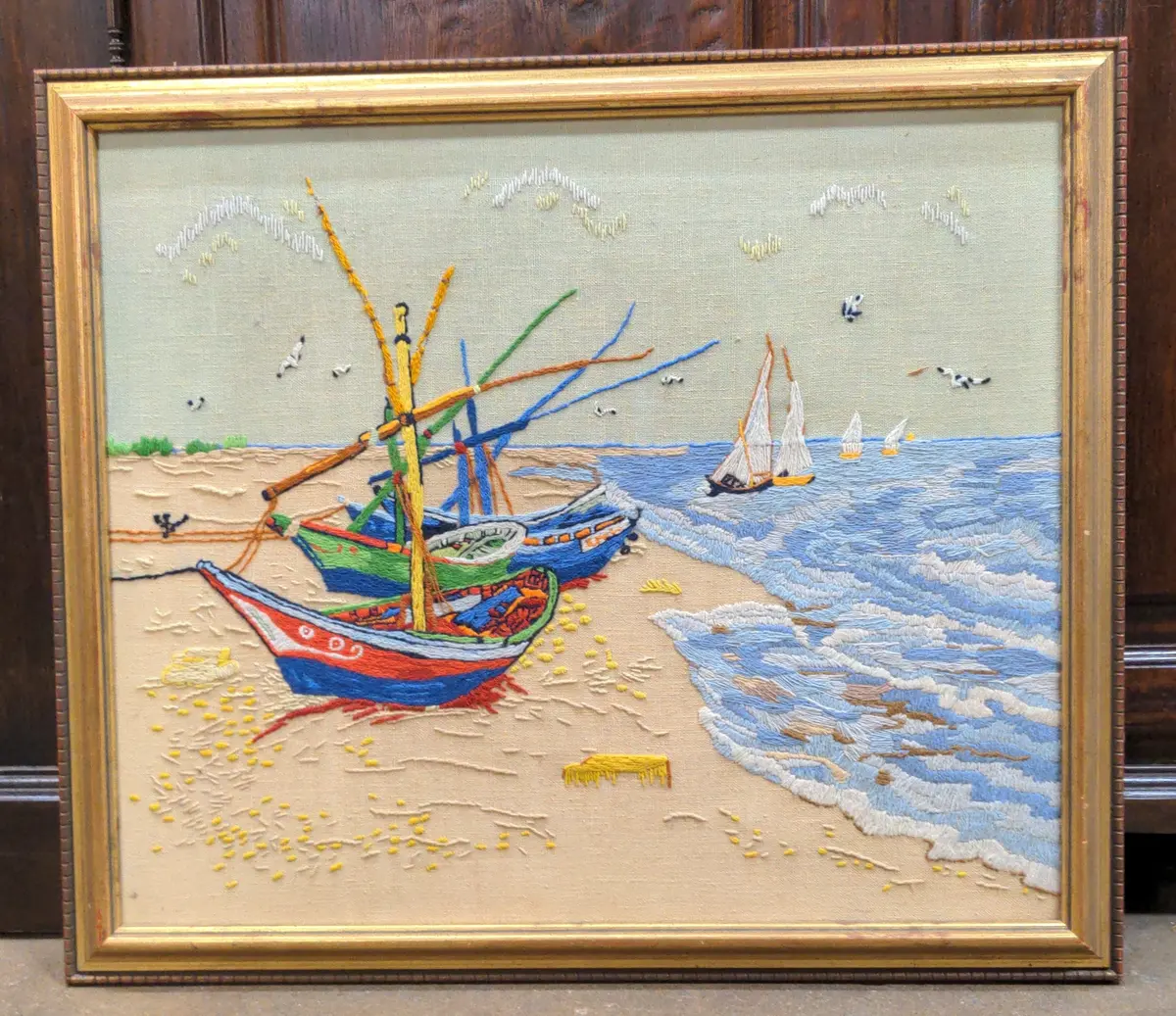 Vintage Thread Work Sailboats Picture 1