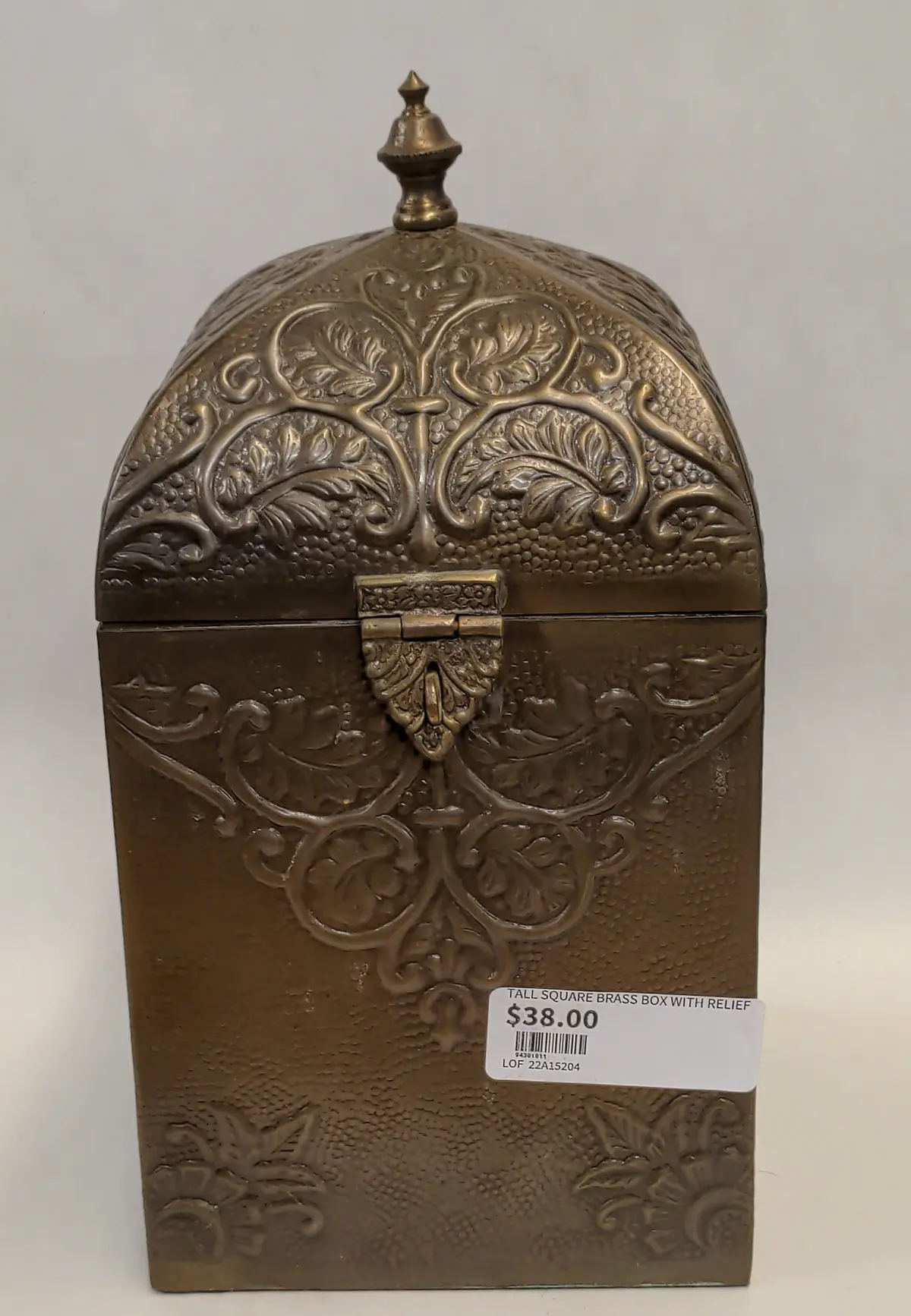 Tall Square Brass Box With Relief 1