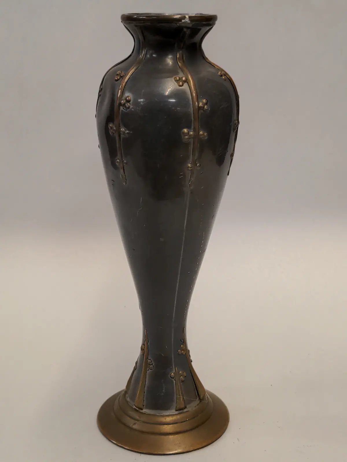 Slender Brass And Pewter Vase - As Found 1