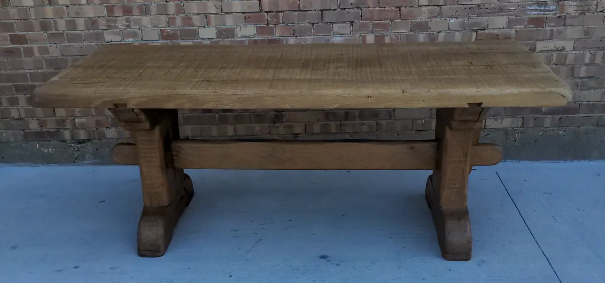 Rough Hewn Oak Trestle Base Table 1