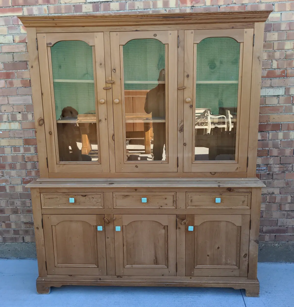 2 Piece Pine Cabinet With 3 Glass Upper Doors 1