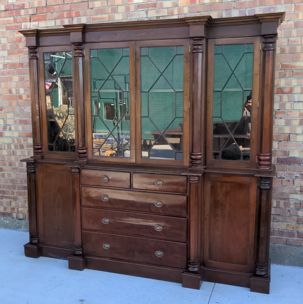 Large Mahogany  Empire China Bookcase With Pilasters 1