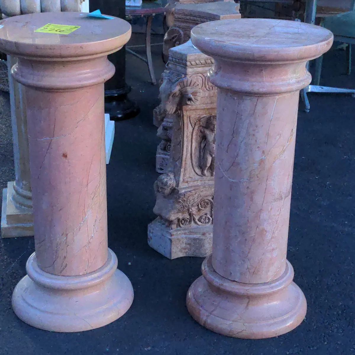 Pair Of Smooth Marble Pedestals With Veining As Found 1