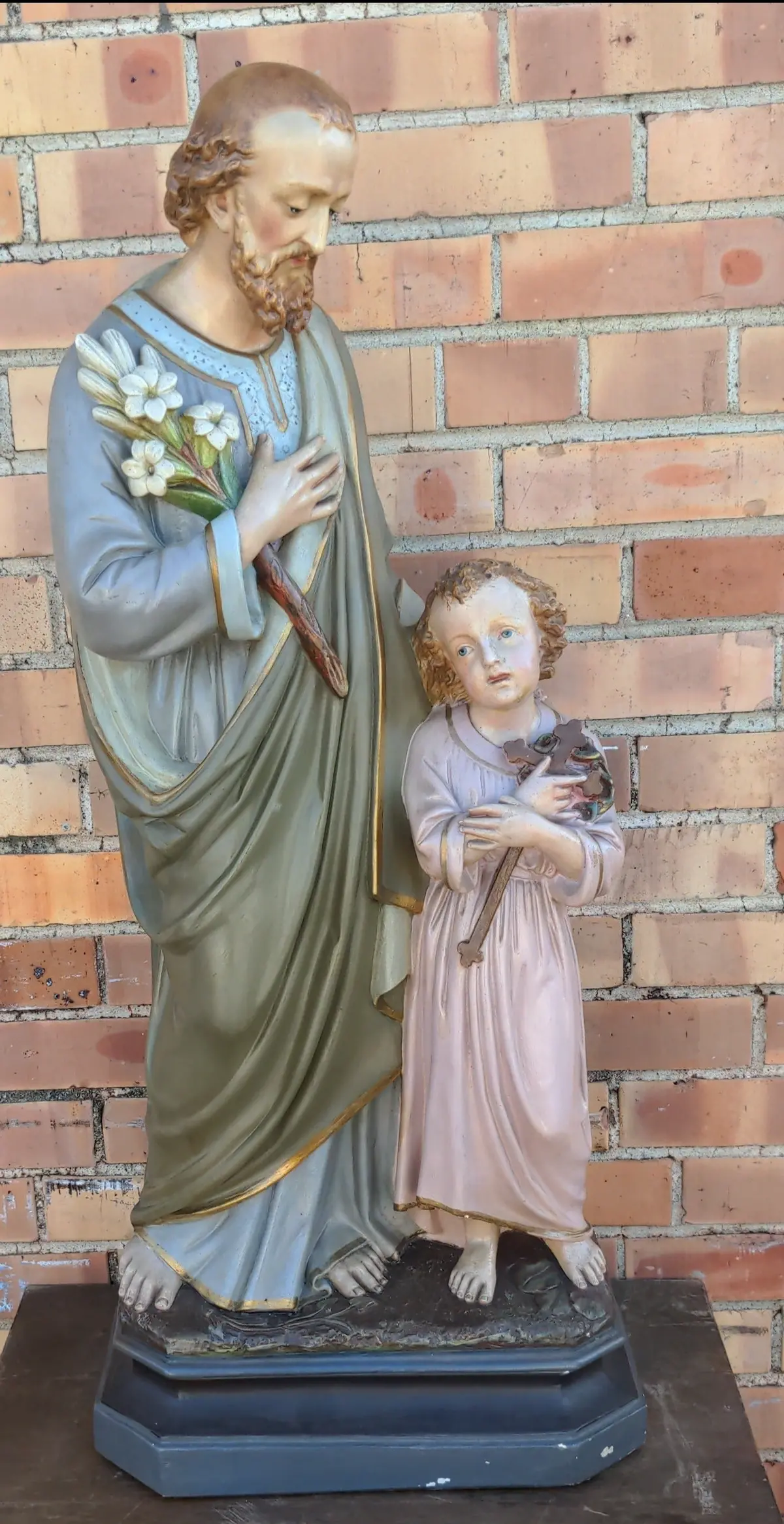 Large Jesus And Joseph Chalk Statue 1
