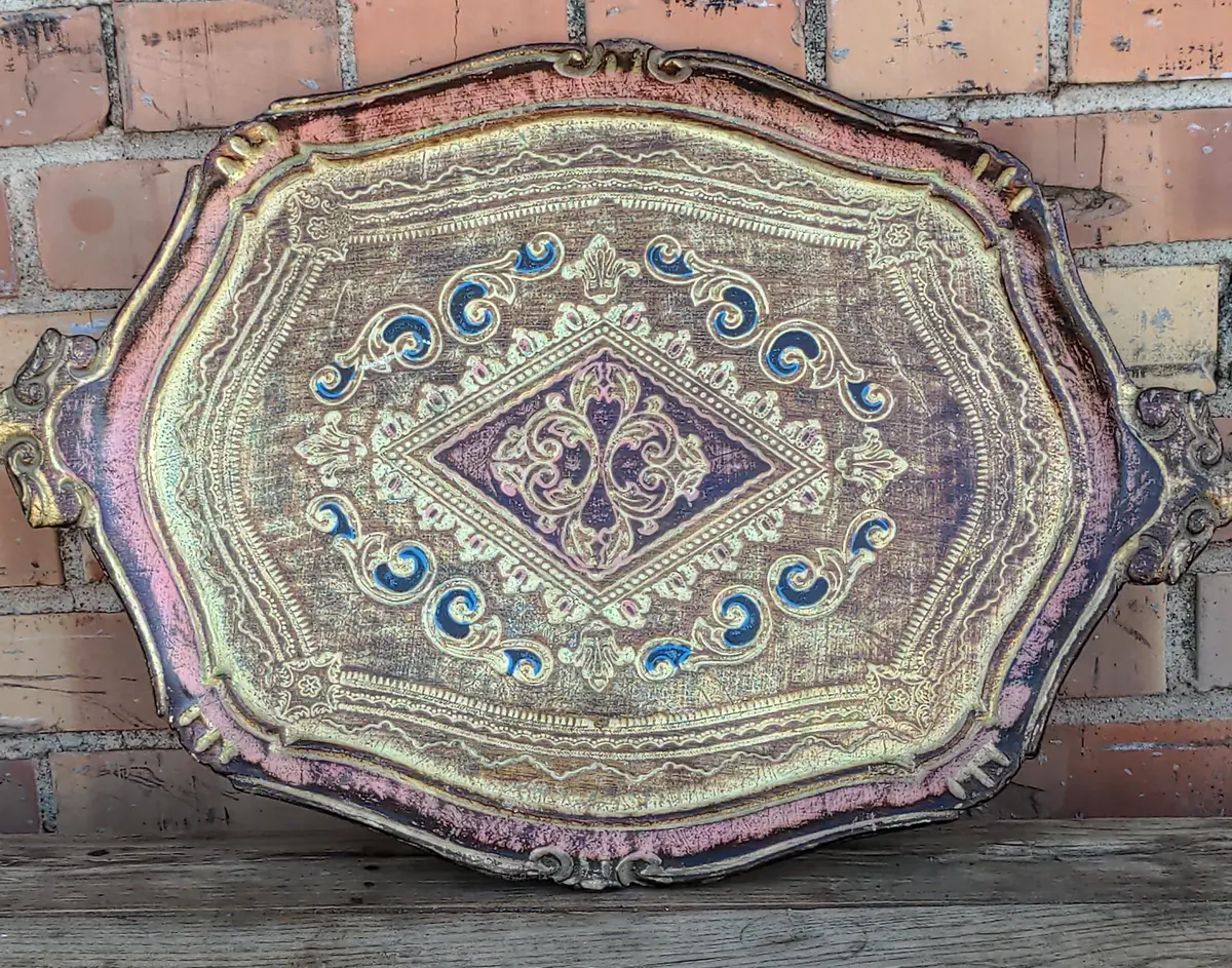 Peach And Gold Florentine Tray 1