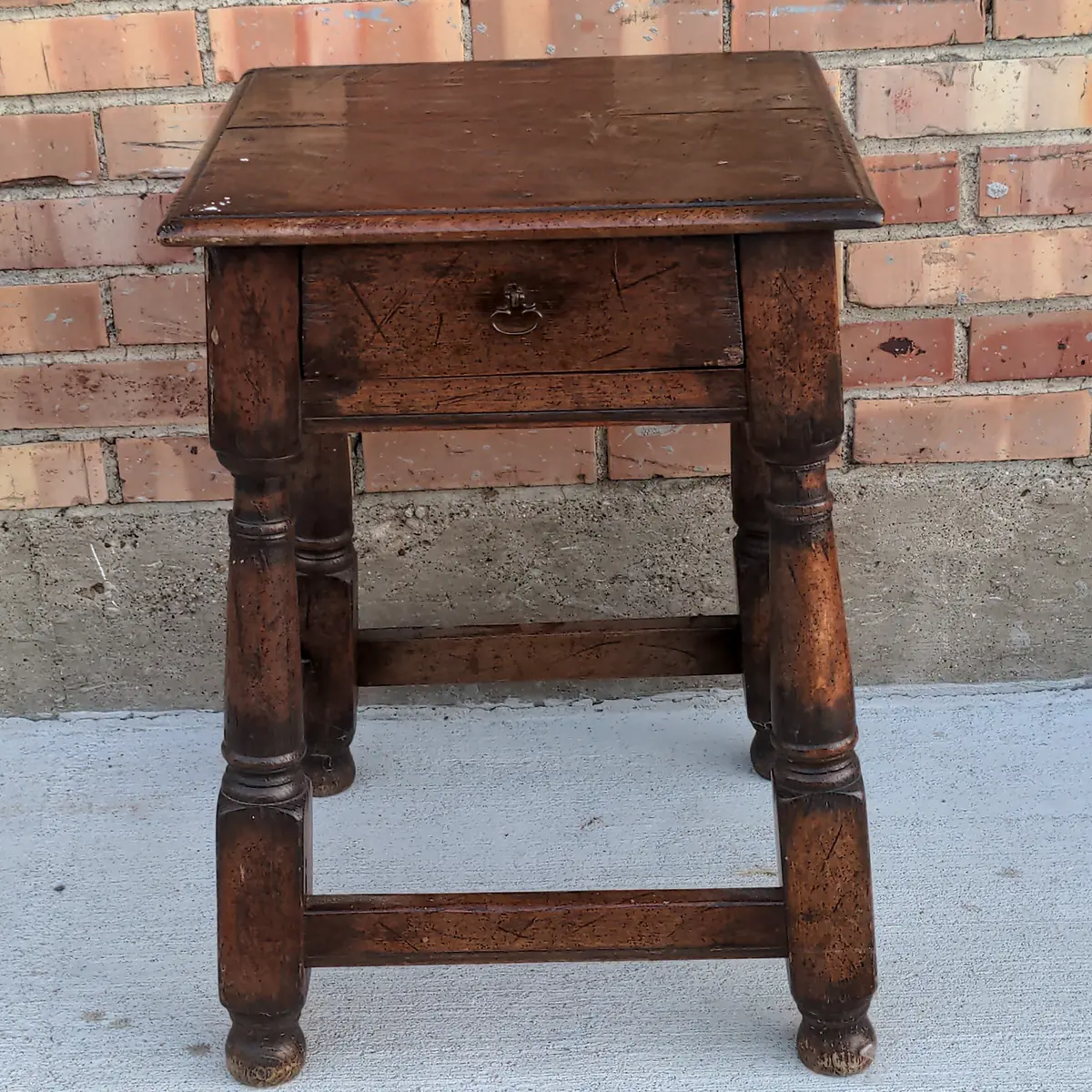 Rustic Stand With Drawer And Turned Legs And Pegs 1