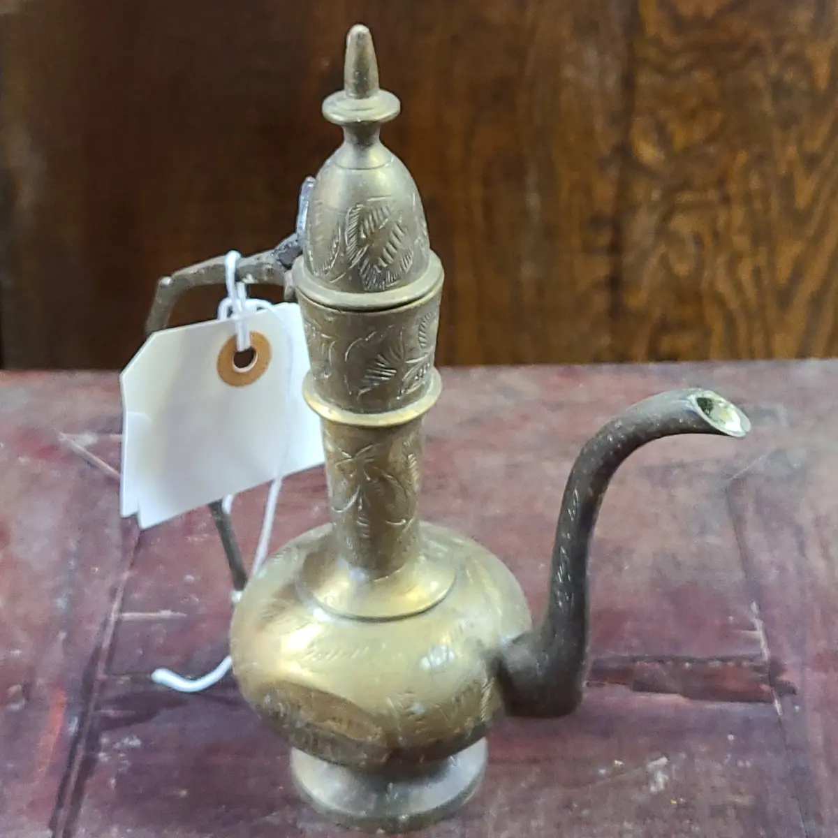 Small Brass Pitcher With Incising And Lid 1