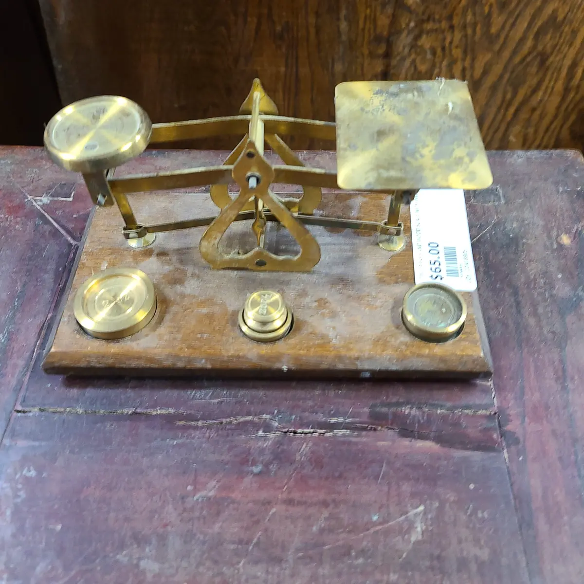 Tiny Brass And Wood Scale With Weights 1