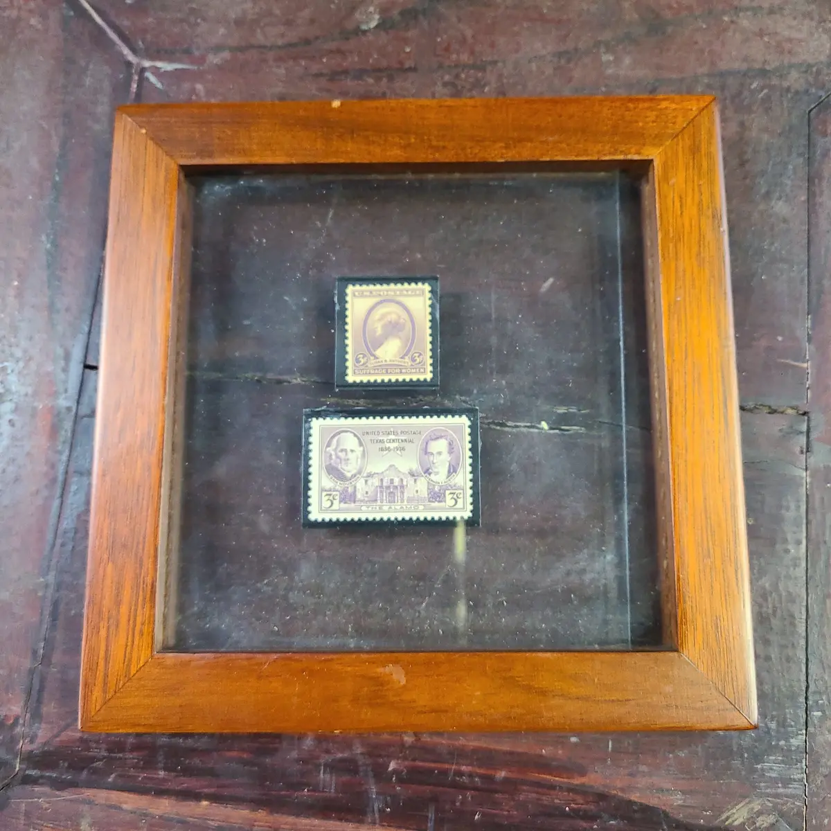 Framed Stamps With Susan B Anthony And The Texas Centennial 1