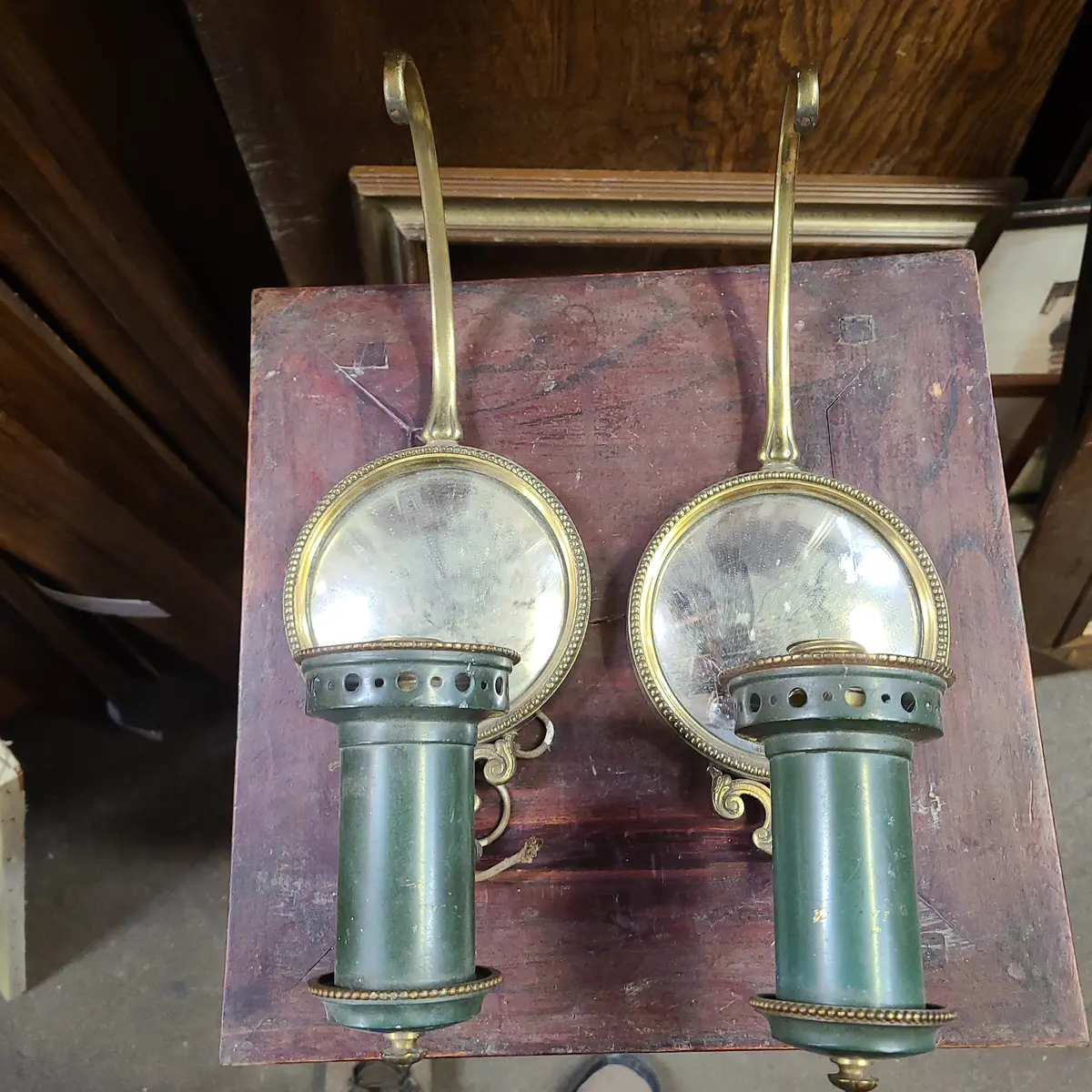Pair Brass Sconces With Reflector Mirrors 1