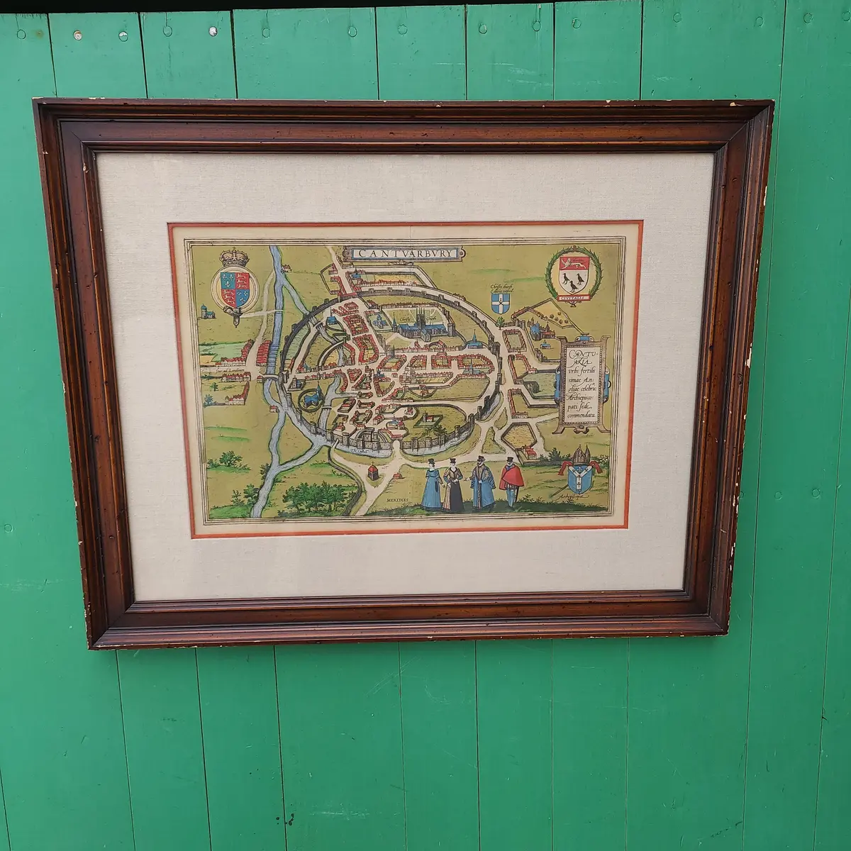 Hand Painted Canterbury Scene In Wood Frame 1
