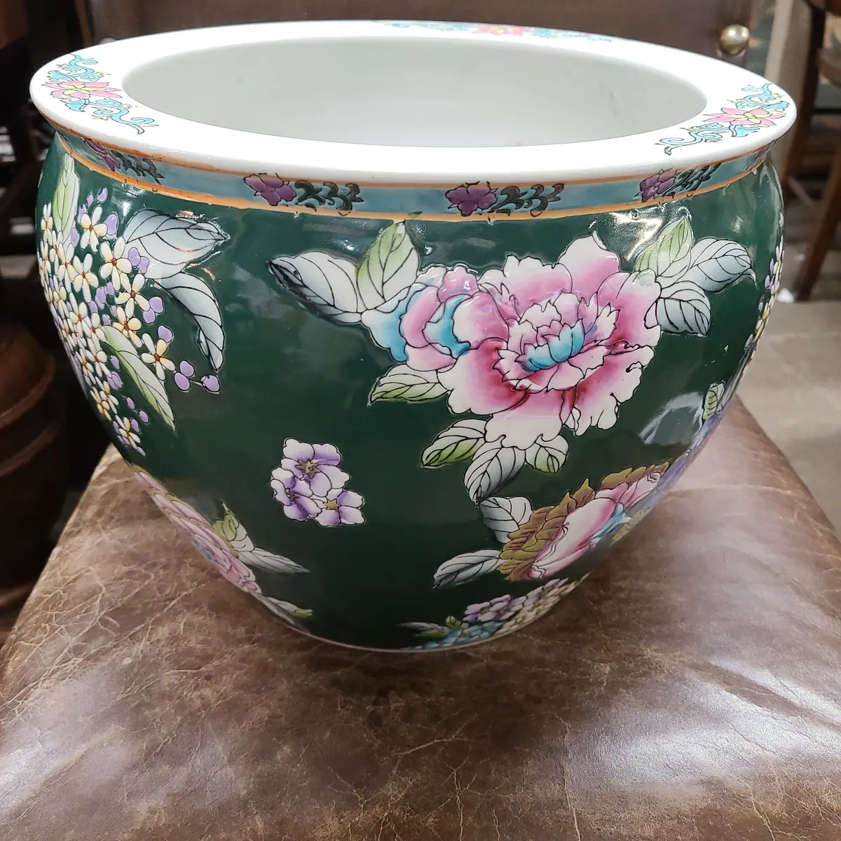 Small Green Chinese Fish Bowl Planter 1
