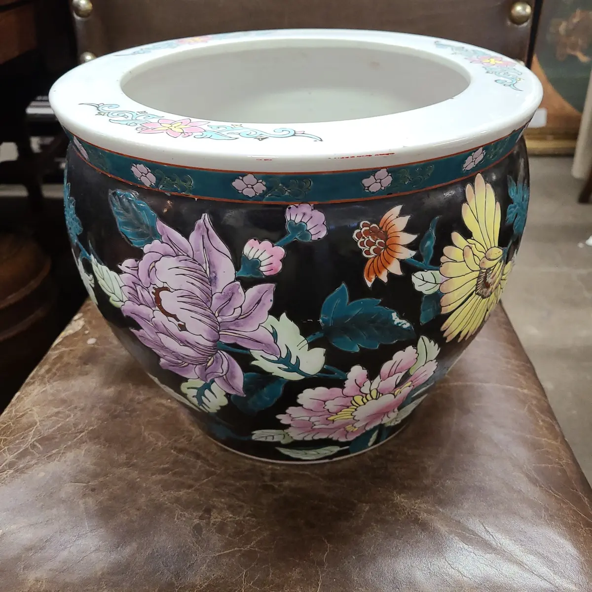 Small Black Chinese Fish Bowl Planter 1