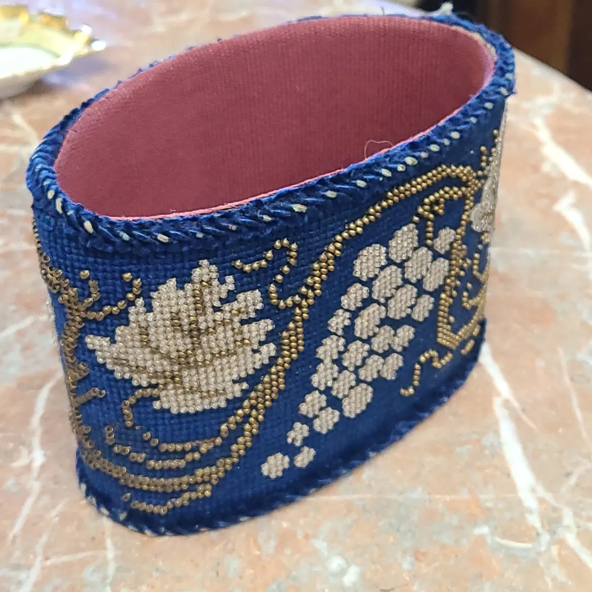 Blue Beaded Container Or Receiver 1