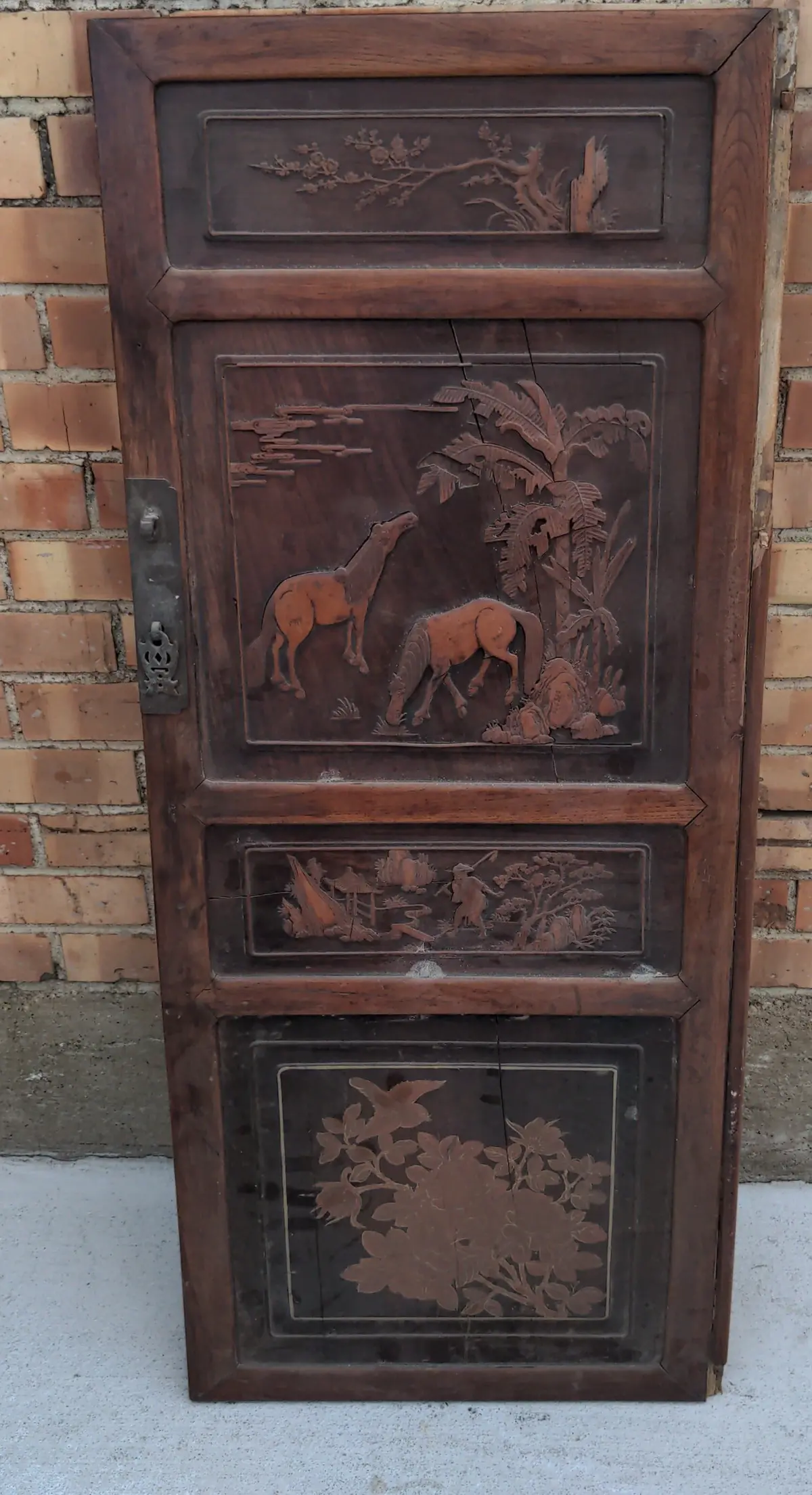 As Found Chinese Door With Carved Horses 1