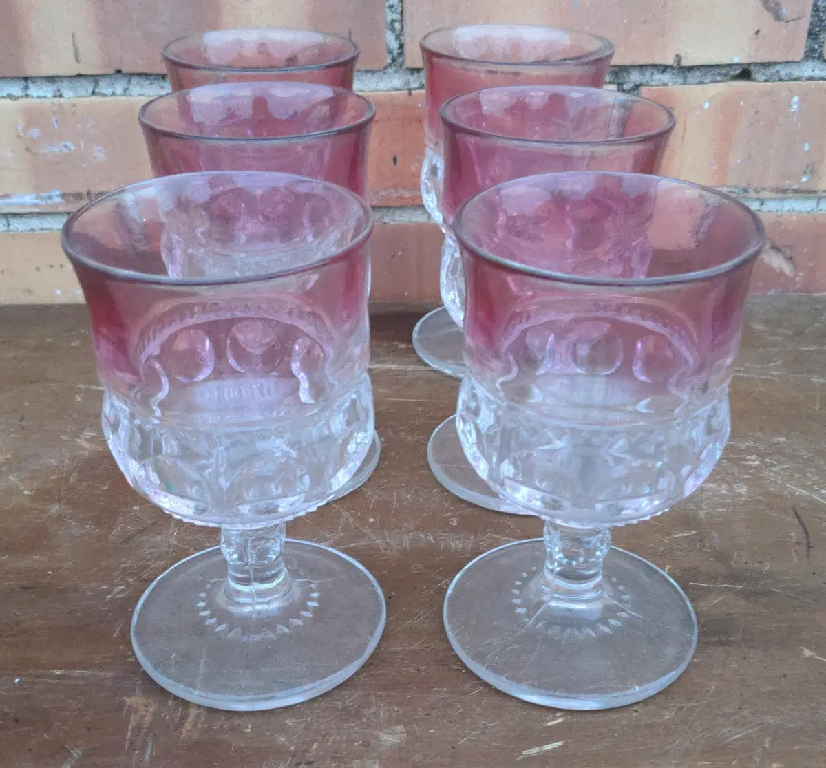 Set Of Six Cranberry Glass Goblets As Found 1