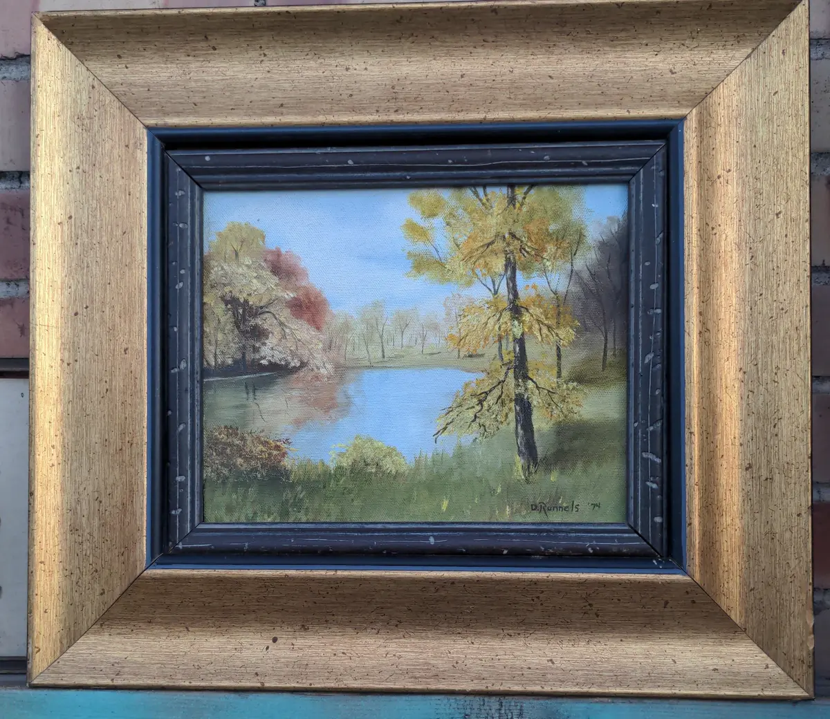 Framed  Oil Painting Of Tree By A Pond Signed D Runnels 1974 1