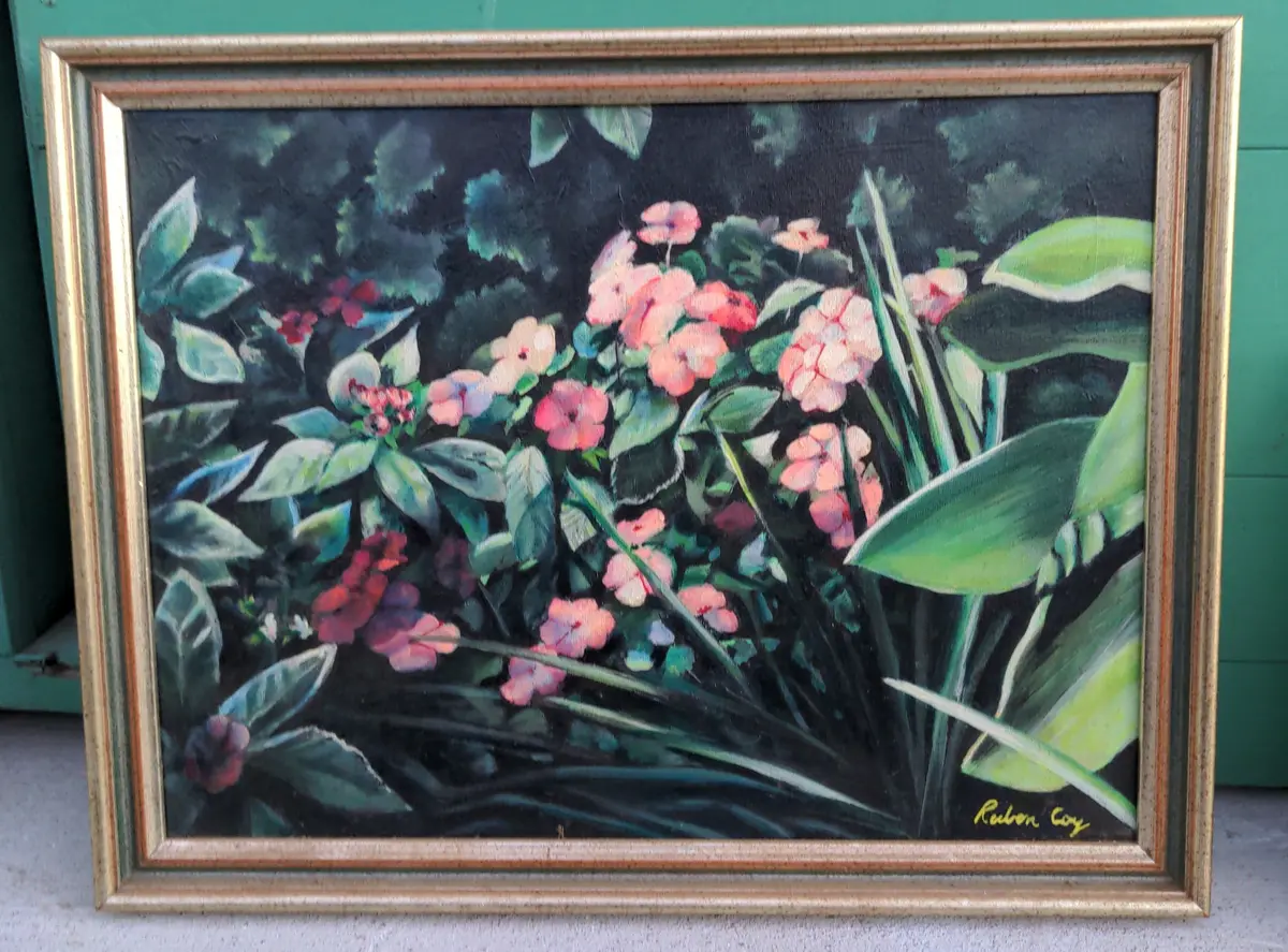 Framed Oil Paint Of Endangered Rainforest By Reuben Coy 1