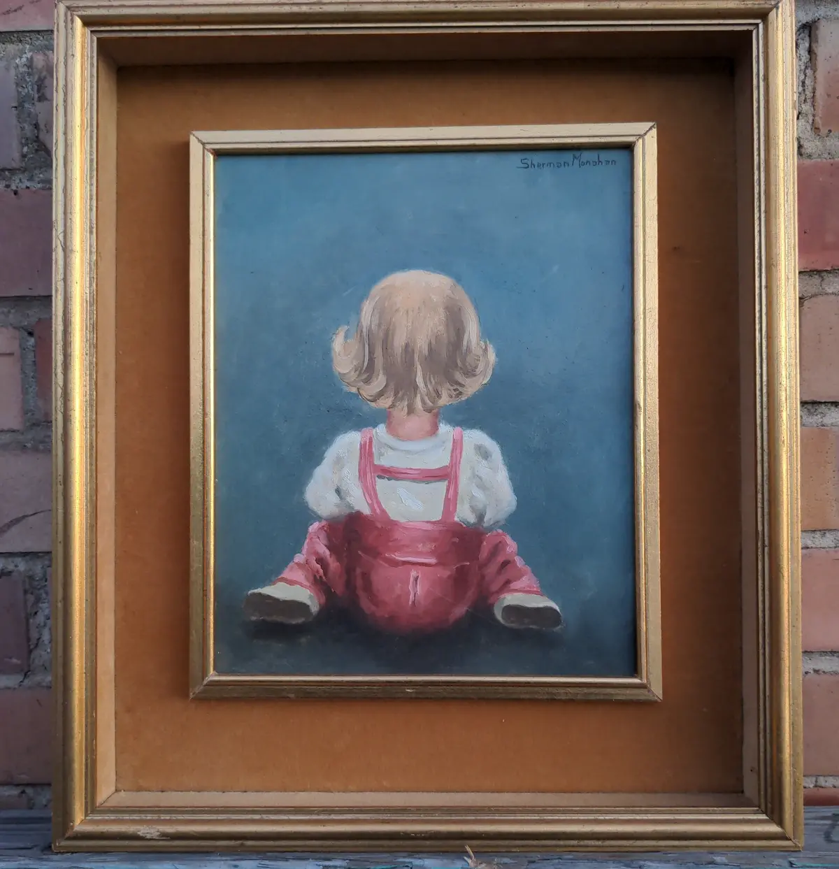 Framed Oil Painting Of A Child Seen From Behind 1