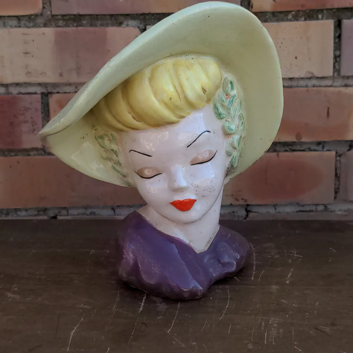 Glazed Head Vase-Lady In Bonnet 1