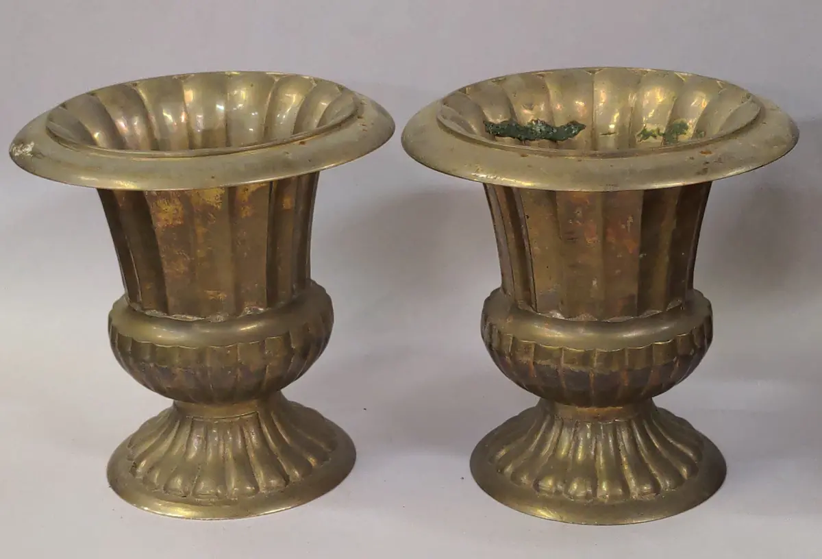 Pair Of Small Brass Planter Urns 1