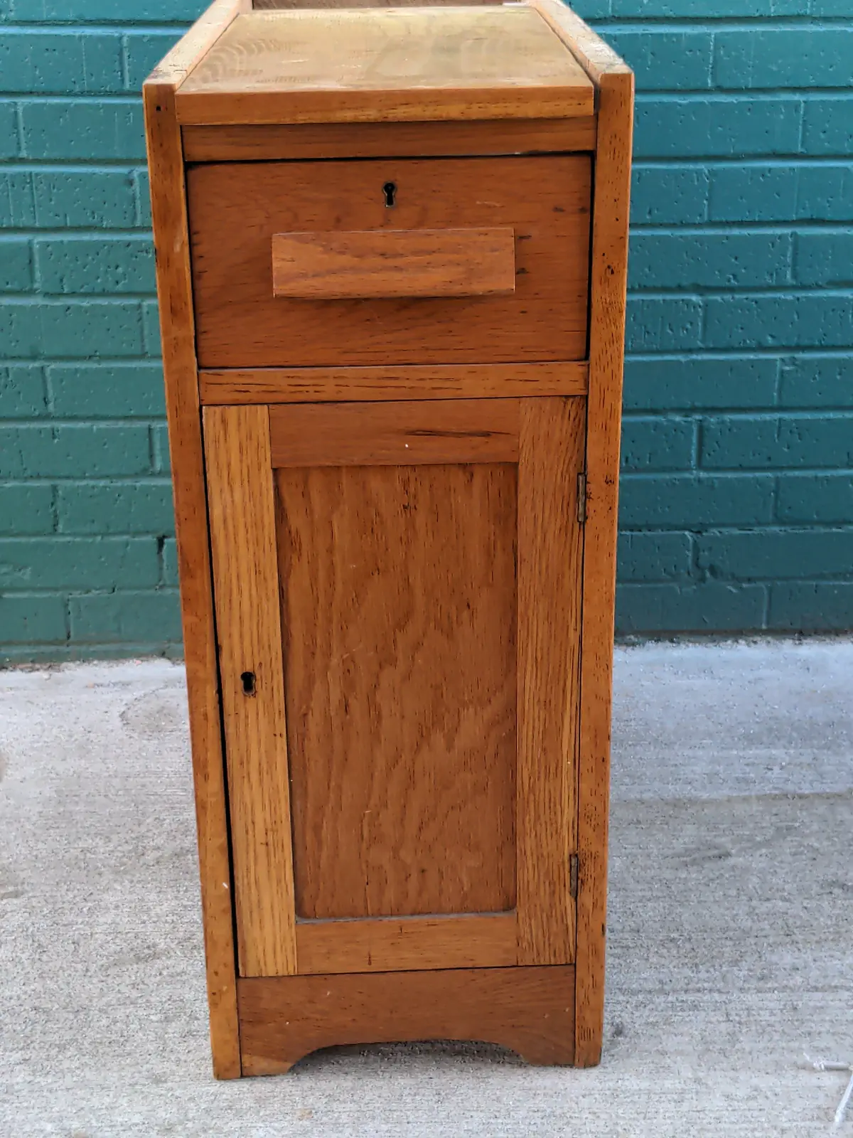 Oak Pedestal Base With Cabinet And Drawer 1