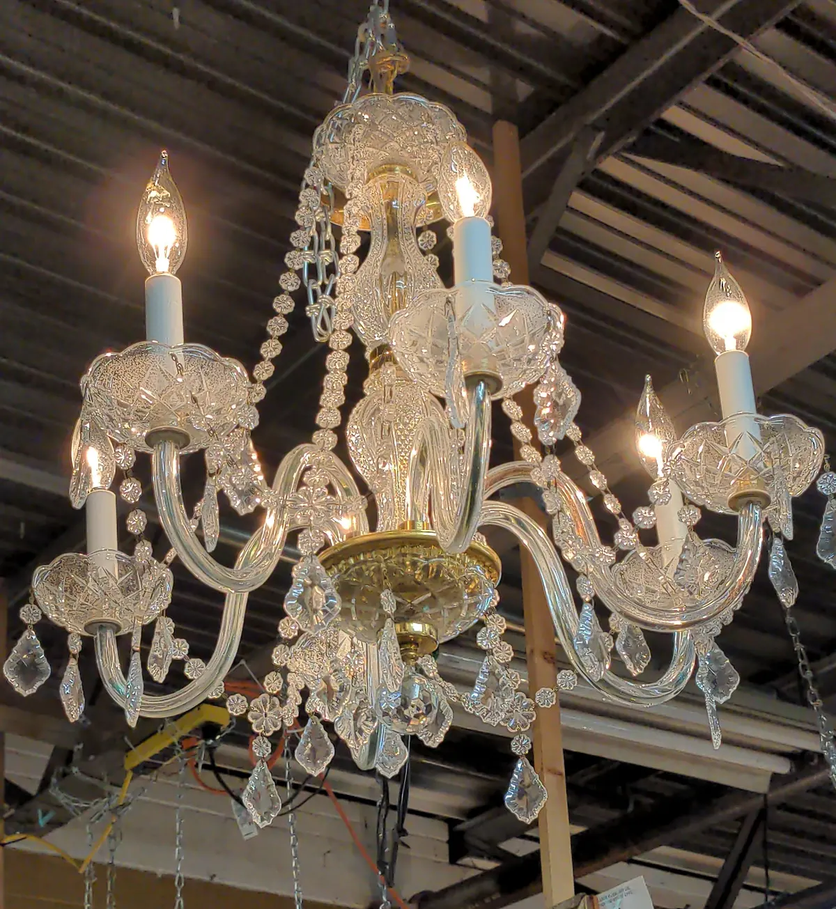 Six Arm Crystal Chandelier  With Prisms 1
