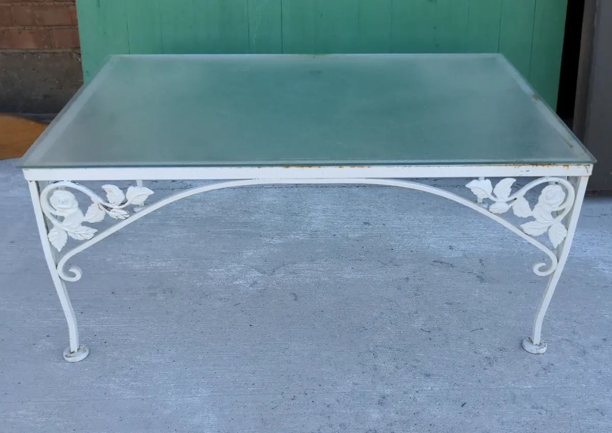 Glass Top White Iron Coffee Table As Found 1