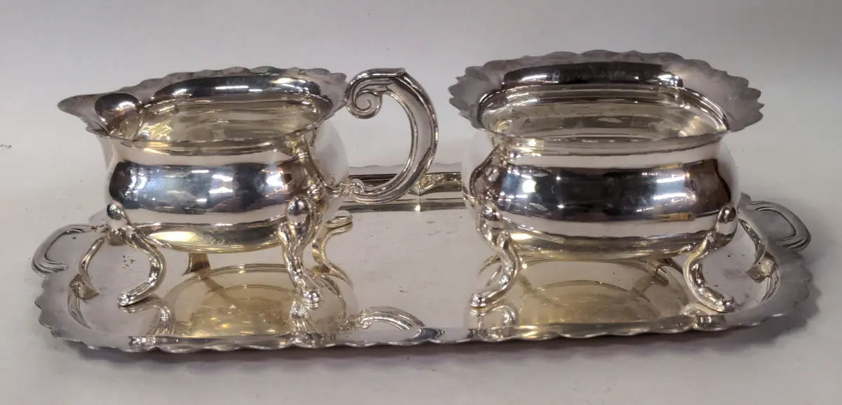 Silver Plate Creamer And Sugar On Tray 1