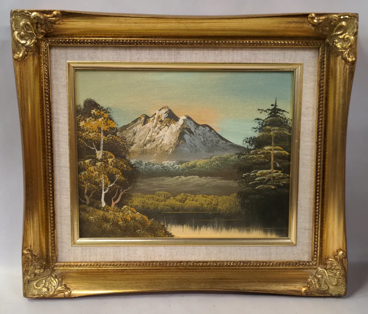 Snow Capped Mountain Oil Painting In Gold Frame 1