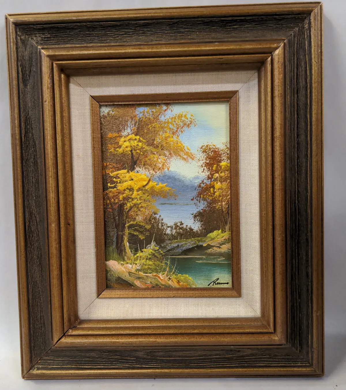 Small Vertical Forest Oil Painting In Brown Frame 1
