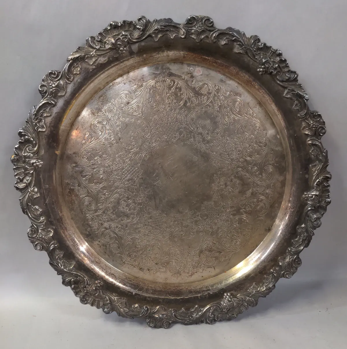 Ornate Round Silverplate Tray 1