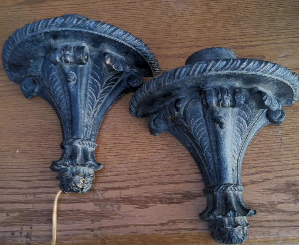 Pair Of Black Resin Lighted Wall Sconces 1