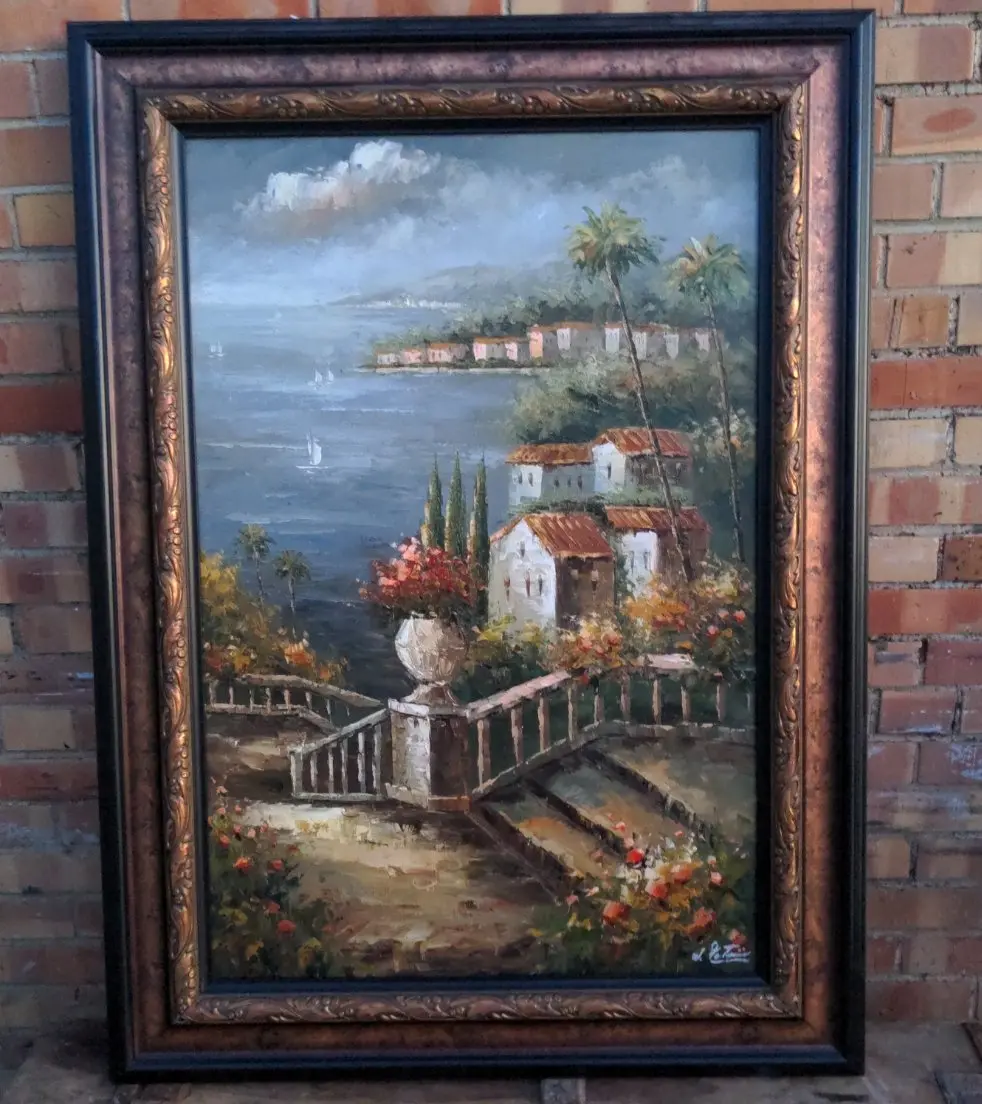 Mediterranean Seascape Oil Painting In Frame 1